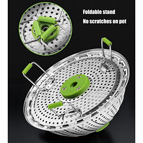 Cyrder Stainless Steel Lotus Steamer basket, Folding Steamer,BPA-Free,Green Kitchenware Accessory, Non-Scratch,Round
