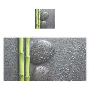 poeticcity black zen basalt stones with dew green bamboo on dark 2 pcs soft pure cotton towel set for bathroom, 1 skin friendly bath towel 27x54 in, 1 absorbent hand towel wash cloth 12x12 in