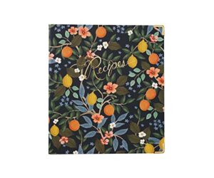 rifle paper co. citrus grove recipe binder - 16 tabbed dividers, 10 clear recipe card sleeves, 1" three-ring style, 11.5"l x 9.75"w, double-sided pocket folder and adhesive labels, reinforced corners