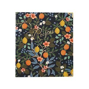 RIFLE PAPER CO. Citrus Grove Recipe Binder - 16 Tabbed Dividers, 10 Clear Recipe Card Sleeves, 1" Three-Ring Style, 11.5"L x 9.75"W, Double-Sided Pocket Folder and Adhesive Labels, Reinforced Corners