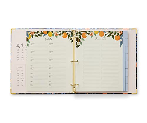 RIFLE PAPER CO. Citrus Grove Recipe Binder - 16 Tabbed Dividers, 10 Clear Recipe Card Sleeves, 1" Three-Ring Style, 11.5"L x 9.75"W, Double-Sided Pocket Folder and Adhesive Labels, Reinforced Corners