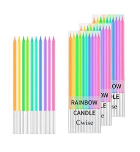 cwise - rainbow birthday candles -long thin cake candles - pastel & macaron colors - 30 pieces colorful pencil candles birthday candle - birthday, celebration, wedding. cake decorations