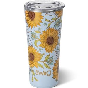 swig life 22oz tumbler, insulated coffee tumbler with lid, cup holder friendly, dishwasher safe, stainless steel, large travel mugs insulated for hot and cold drinks (sunkissed)