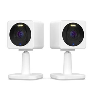 wyze cam og indoor/outdoor 1080p wi-fi smart home security camera with color night vision, built-in spotlight, motion detection, 2-way audio, compatible with alexa & google assistant, white (2-pack)