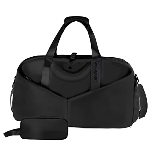 Sport Duffle Bag for Men Women, Gym Bag With Yoga Mat Holder and Shoe Compartment Yoga Bag Workout Overnight Weekender Travel Duffle Bags with Luggage Sleeve (Sports Duffel Bags, Black)