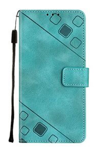 nvwa compatible with oppo a96 / reno 7z 5g case with wallet credit card slots kickstand and a wrist strap green leather protective cover with embossed design