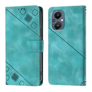 NVWA Compatible with Oppo A96 / Reno 7Z 5G Case with Wallet Credit Card Slots Kickstand and a Wrist Strap Green Leather Protective Cover with Embossed Design