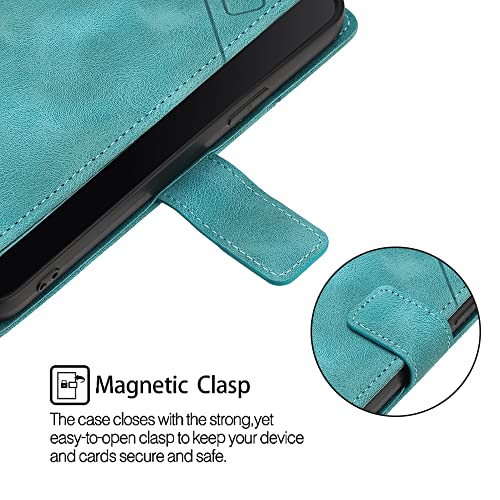 NVWA Compatible with Oppo A96 / Reno 7Z 5G Case with Wallet Credit Card Slots Kickstand and a Wrist Strap Green Leather Protective Cover with Embossed Design