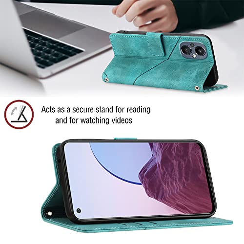 NVWA Compatible with Oppo A96 / Reno 7Z 5G Case with Wallet Credit Card Slots Kickstand and a Wrist Strap Green Leather Protective Cover with Embossed Design