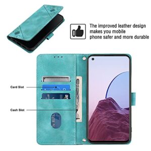 NVWA Compatible with Oppo A96 / Reno 7Z 5G Case with Wallet Credit Card Slots Kickstand and a Wrist Strap Green Leather Protective Cover with Embossed Design