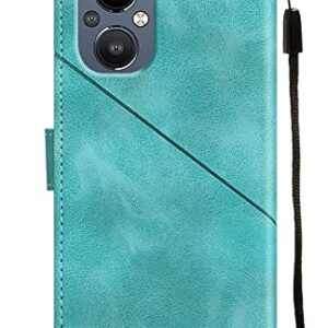 NVWA Compatible with Oppo A96 / Reno 7Z 5G Case with Wallet Credit Card Slots Kickstand and a Wrist Strap Green Leather Protective Cover with Embossed Design