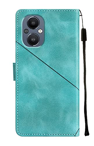 NVWA Compatible with Oppo A96 / Reno 7Z 5G Case with Wallet Credit Card Slots Kickstand and a Wrist Strap Green Leather Protective Cover with Embossed Design