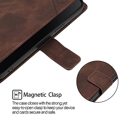 NVWA Compatible with Oppo A96 / Reno 7Z 5G Credit Card Case with Wallet Kickstand Wrist Strap and Long Lanyard Brown Leather Crossbody Protective Cover with Embossed Design