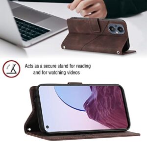 NVWA Compatible with Oppo A96 / Reno 7Z 5G Credit Card Case with Wallet Kickstand Wrist Strap and Long Lanyard Brown Leather Crossbody Protective Cover with Embossed Design