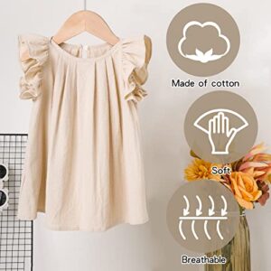 Yanmucy Toddler Cotton Dress Baby Girls Summer Beach Ruffle Beige Dresses 6-24 Months (as1, Age, 9_Months, 12_Months, Beige)