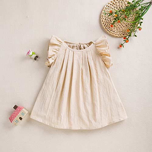 Yanmucy Toddler Cotton Dress Baby Girls Summer Beach Ruffle Beige Dresses 6-24 Months (as1, Age, 9_Months, 12_Months, Beige)