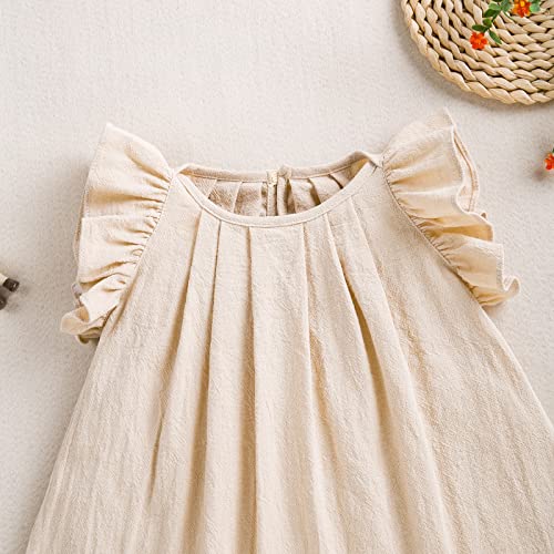 Yanmucy Toddler Cotton Dress Baby Girls Summer Beach Ruffle Beige Dresses 6-24 Months (as1, Age, 9_Months, 12_Months, Beige)