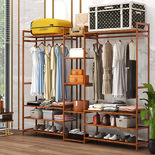 Nafenai Clothes Rack Double Rod,67 Inch Garment Rack,Clothing Racks for Hanging,Clothes Storage Shelves Heavy Duty Large Size,Clothing Rack Closet Wardrobe,220 Lb Load Capacity