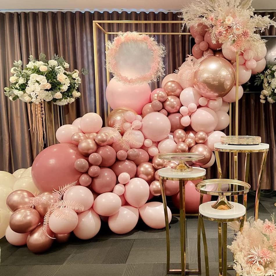 Dusty Rose Pink Balloon Garland Double Stuffed Blush Pink Balloon Pearl Peach Balloons Rose Gold Metallic Balloon Arch Kit For Wedding Bridal Shower Baby Shower Birthday Boho Party Decorations