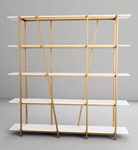 gyfimoie gold triple wide bookshelf, contemporary extra large 5 tiers golden book shelf and bookcase, 70.87" w x 70.87" h etagere bookcases minimalist display shelf