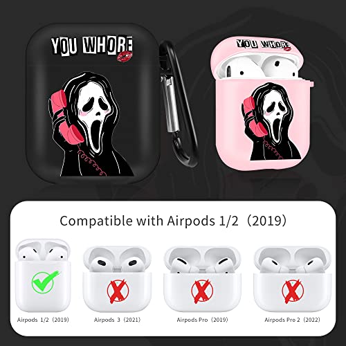 HooYiiok Scream Ghost for Airpods Case 2nd Generation, Horror for airpods 2nd Generation case, Funny for Airpods 2nd/1st Generation Case Cover with Keychain (Pink)