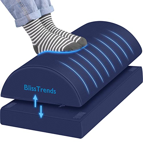 BlissTrends Foot Rest for Under Desk at Work-Versatile Foot Stool with Washable Cover-Comfortable Footrest with 2 Adjustable Heights for Car,Home and Office to Relieve Back,Lumbar,Knee Pain-Blue Long