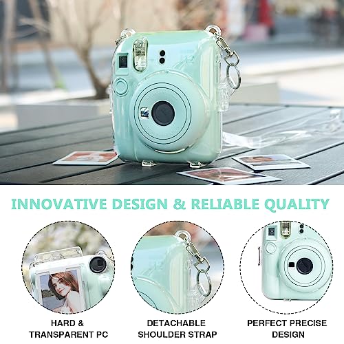 CAIYOULE Instax Mini 12 Clear Case - Protective Camera Case Compatible with Fuji Instax Mini 12, Hard PC Cover with 2 Straps and Stickers (Clear)