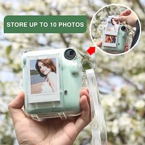 CAIYOULE Instax Mini 12 Clear Case - Protective Camera Case Compatible with Fuji Instax Mini 12, Hard PC Cover with 2 Straps and Stickers (Clear)