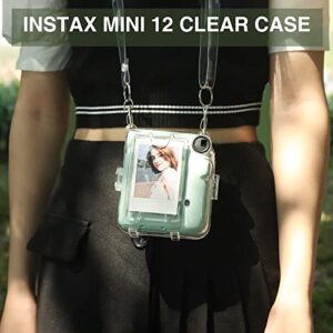 CAIYOULE Instax Mini 12 Clear Case - Protective Camera Case Compatible with Fuji Instax Mini 12, Hard PC Cover with 2 Straps and Stickers (Clear)