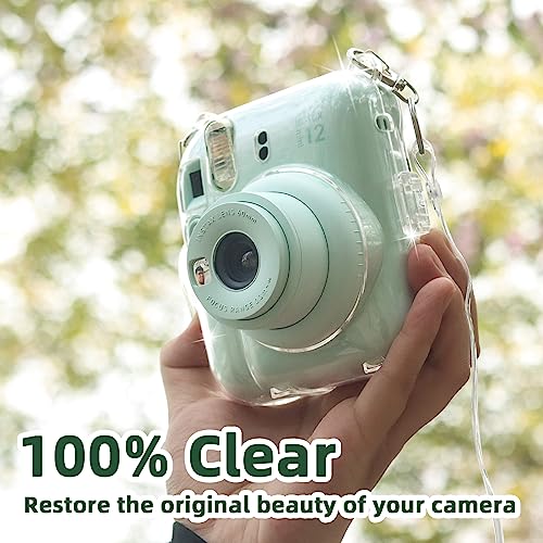 CAIYOULE Instax Mini 12 Clear Case - Protective Camera Case Compatible with Fuji Instax Mini 12, Hard PC Cover with 2 Straps and Stickers (Clear)