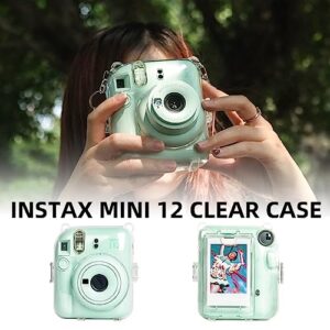 CAIYOULE Instax Mini 12 Clear Case - Protective Camera Case Compatible with Fuji Instax Mini 12, Hard PC Cover with 2 Straps and Stickers (Clear)