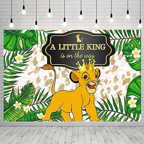 Lion Backdrop for Gender Reveal Party Supplies A Little King is On The Way Banner for Party Decorations Green Leaves Baby Shower Photo Background 59x38in