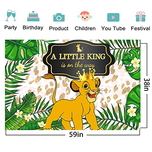 Lion Backdrop for Gender Reveal Party Supplies A Little King is On The Way Banner for Party Decorations Green Leaves Baby Shower Photo Background 59x38in