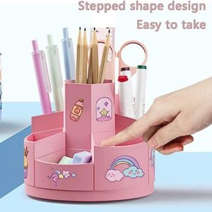 SunnySmile 360° Rotating Creative Pen Holder, Rotating Pen Holder,Rotating Pen Holder for Children Pink,Rotating Kids Desk Organiser,Multifunctional Table Organiser for Office, Dressing Table