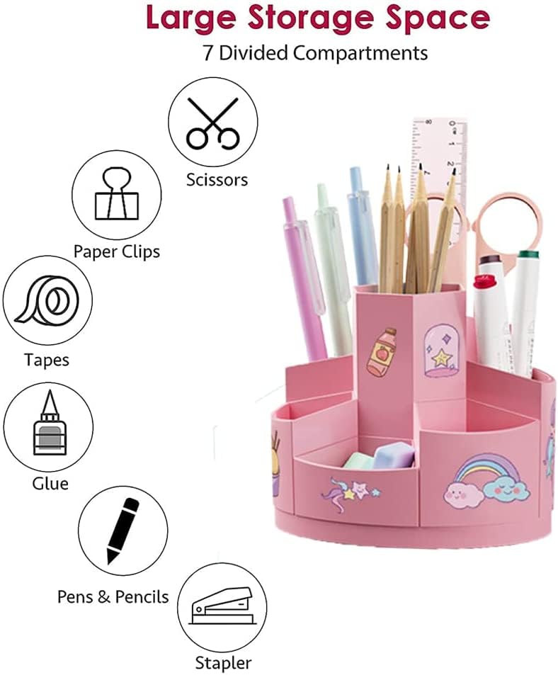 SunnySmile 360° Rotating Creative Pen Holder, Rotating Pen Holder,Rotating Pen Holder for Children Pink,Rotating Kids Desk Organiser,Multifunctional Table Organiser for Office, Dressing Table