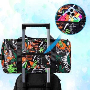 Kids Duffle Bag, Boys Gymnastics Bag with Shoe Compartment, Dinosaur Travel Bag Teens Sports Carry on Weekend Duffel Bag