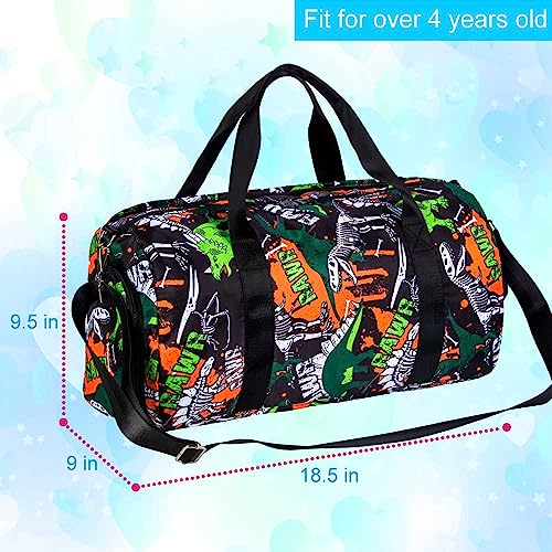Kids Duffle Bag, Boys Gymnastics Bag with Shoe Compartment, Dinosaur Travel Bag Teens Sports Carry on Weekend Duffel Bag