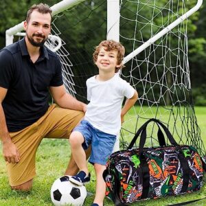 Kids Duffle Bag, Boys Gymnastics Bag with Shoe Compartment, Dinosaur Travel Bag Teens Sports Carry on Weekend Duffel Bag