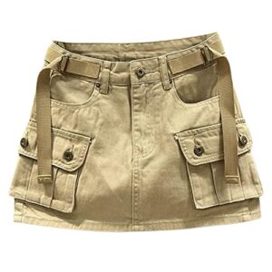 khaki mini cargo skirt for women low waist y2k short denim jean skirt (khaki, m)