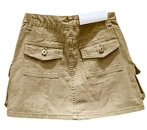 Khaki Mini Cargo Skirt for Women Low Waist Y2k Short Denim Jean Skirt (Khaki, M)