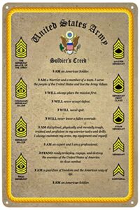 vintage metal signs military rank tin sign us army soldier's creed poster wall art decor plaque for home bar cafe club office living room bedroom garage fans gift 8x12 inch