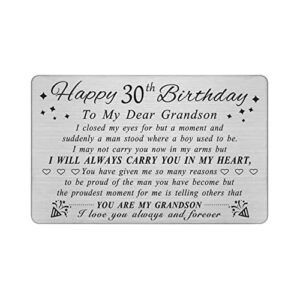 DEGASKEN Grandson 30th Birthday Card - Birthday Gifts for 30 Year Old Grandson - 30th Birthday Decorations for Grandson, Personalized Engraved Wallet card