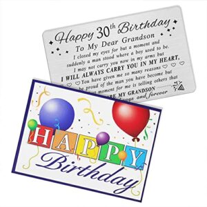 DEGASKEN Grandson 30th Birthday Card - Birthday Gifts for 30 Year Old Grandson - 30th Birthday Decorations for Grandson, Personalized Engraved Wallet card