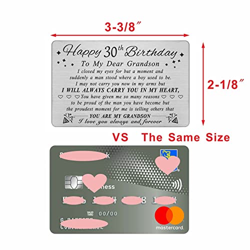 DEGASKEN Grandson 30th Birthday Card - Birthday Gifts for 30 Year Old Grandson - 30th Birthday Decorations for Grandson, Personalized Engraved Wallet card