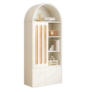 fifor 72.8in tall arched bookcase with drawers, 3 layer white display cabinet, open kids bookshelf and toy organizer cabinet
