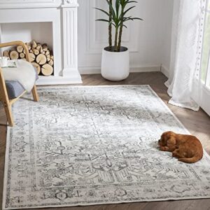 jinchan area rug 5x7 washable rug living room vintage rug boho area rug non slip accent rug thin rug retro floral print indoor mat for bedroom kitchen grey