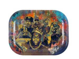 greatest rappers cigarette metal rolling tray 7"x5.5" perfect accessory for rolling papers and prerolled cones