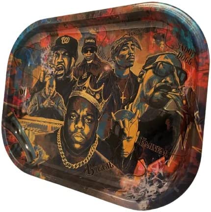 Greatest Rappers Cigarette Metal Rolling Tray 7"x5.5" Perfect Accessory for Rolling Papers and PreRolled Cones