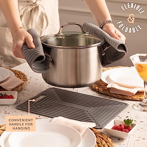 4 Large Silicone Trivet Mats – 9x12 in. Silicone Mats for The Kitchen Counter – Heat Resistant to 572° – Your Large Hot Pads are Placemats, Dish Drying Mats, Pot Holders, More by Practic Plus (Gray)