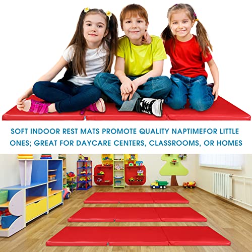 Handepo 6 Pcs Trifold Rest Mat Bulk 1 Inch Thick 3 Sections Portable Gymnastics Exercise Mats Classroom 3 Folding Rest Floor Mats Bulk Kids Rest Mats for School Daycare Travel Home, 48 x 24 Inches